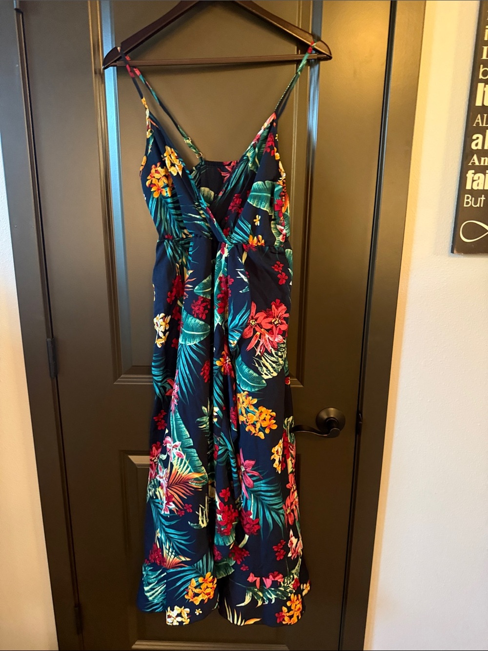 SHEIN Navy Tropical Floral Midi Dress